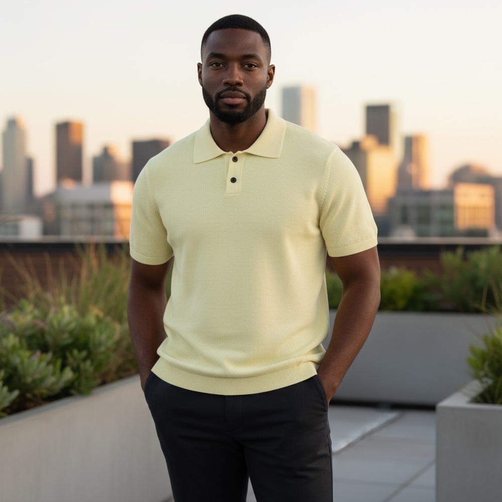 Solid Light Yellow Men's Polo Shirt size 52 NWT
